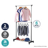 Home Master 6PCE 2 Rail Garment Racks Lockable Castors Adjustable Height