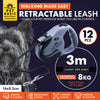 Pet Basic 12PCE 3m Retractable Leash Sturdy Lock Safety System Up To 8kg Dogs