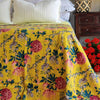 Mustard Peony Kantha Bedspread Coverlet - Mustard (King - 228 cm x 274 cm)